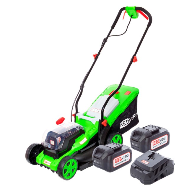 Газонокосилка аккумуляторная RedVerg RD-LM36-340/U + ЗУ 4А + 2 5Ач АКБ