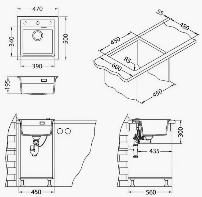 Кухонная мойка Alveus ATROX 20 CONCRETE-G81серый (1131989)