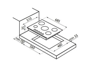 Встраиваемая газовая варочная панель Ardesia HBF 70V5 GT O Встраиваемая газовая варочная панель Ardesia HBF 70V5 GT O