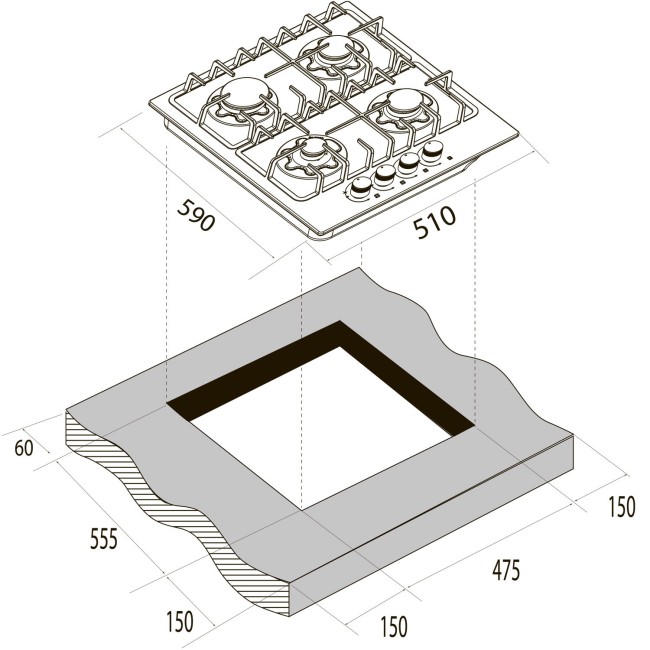 Встраиваемая газовая варочная панель Zugel Z GM308 X