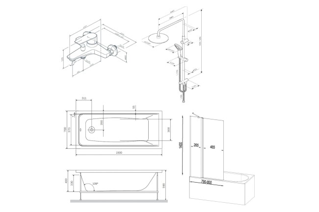 Акриловая ванна AM.PM Gem W90ASET-150D3W5