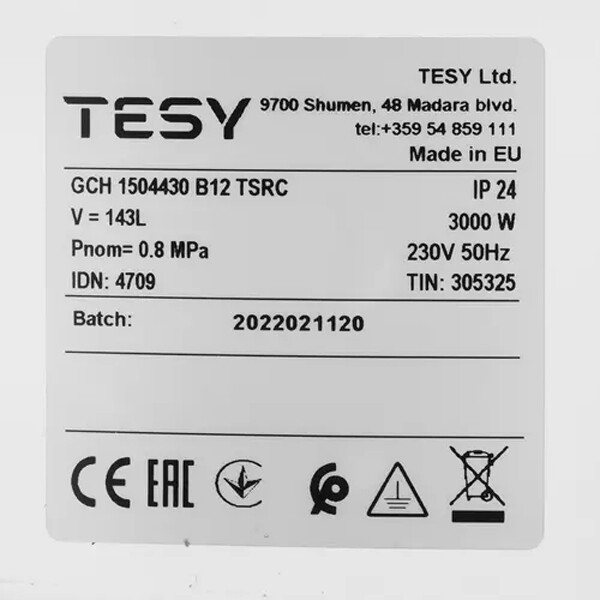Водонагреватель накопительный Tesy GCH 1504430 B12 TSRC