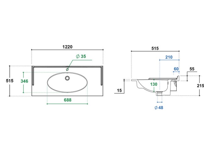 Раковина для тумбы Berloni Bagno QUADRA VINTAGE (LAVQAVINCXR58190) черный матовый