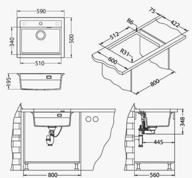 Кухонная мойка Alveus ATROX 30 CARBON-G91 черный (1131996)