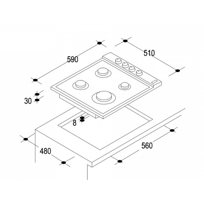 Встраиваемая газовая варочная панель Candy CLG 64 SPTF Встраиваемая газовая варочная панель Candy CLG 64 SPTF