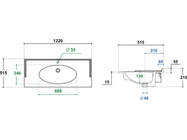 Раковина для тумбы Berloni Bagno QUADRA VINTAGE (LAVQAVINCXR58129) Polvere opaco