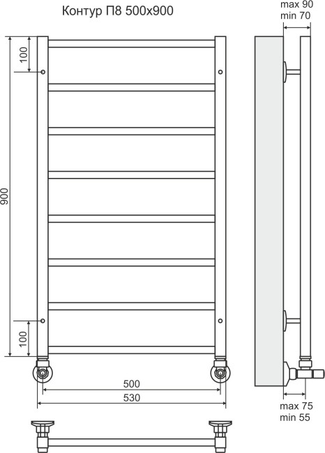 Полотенцесушитель Terminus Контур стандарт П8 Полотенцесушитель Terminus Контур стандарт П8