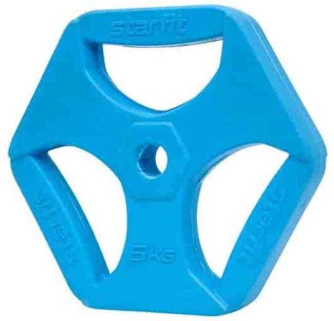 Диск обрезиненный Starfit BB-205 5 кг d=26 мм, синий с хватами