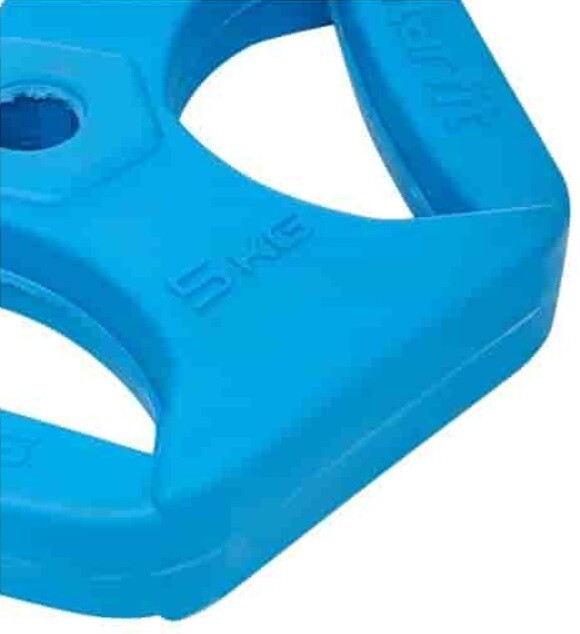 Диск обрезиненный Starfit BB-205 5 кг d=26 мм, синий с хватами