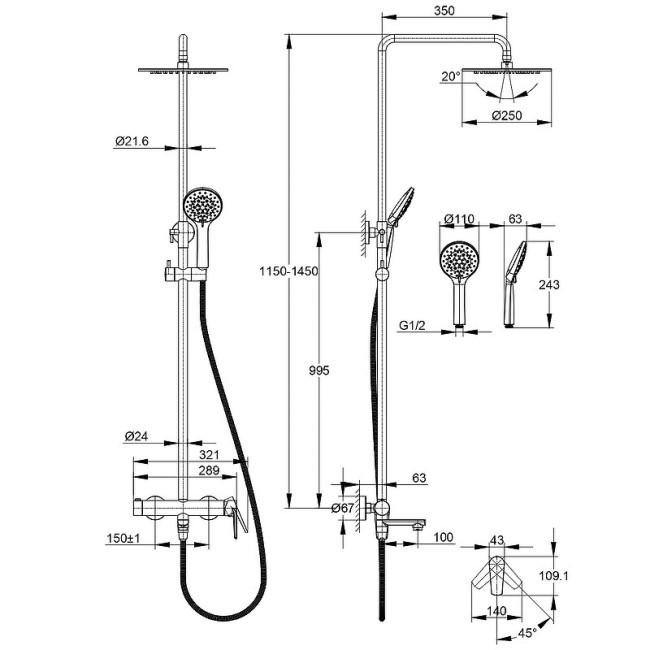 Душевая система Cersanit Moduo 64314 Душевая система Cersanit Moduo 64314