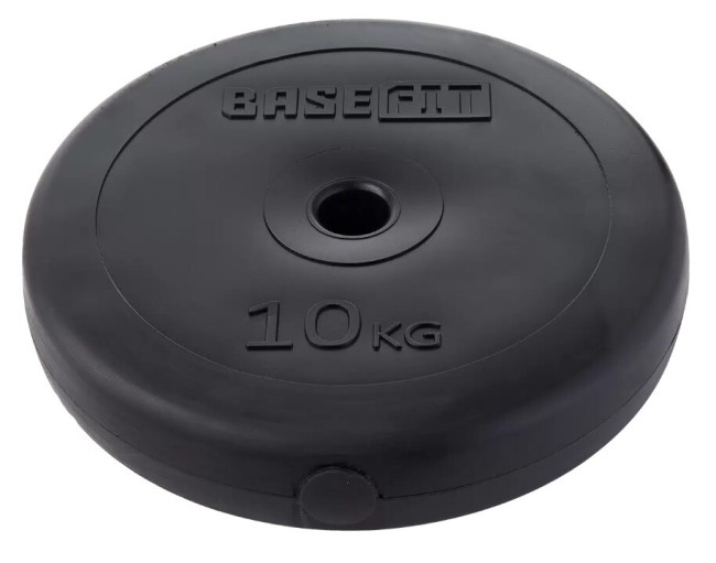 Диск пластиковый BaseFit BB-203 10 кг, d=26 мм, черный Диск пластиковый BaseFit BB-203 10 кг, d=26 мм, черный