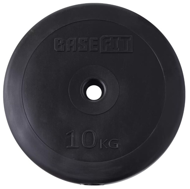 Диск пластиковый BaseFit BB-203 10 кг, d=26 мм, черный Диск пластиковый BaseFit BB-203 10 кг, d=26 мм, черный