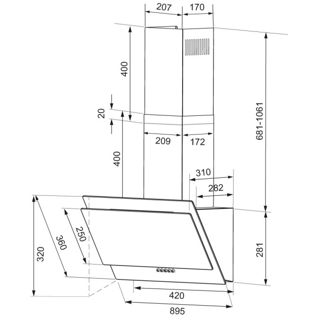 Каминная вытяжка Kronasteel VENERA 900 BLACK PB