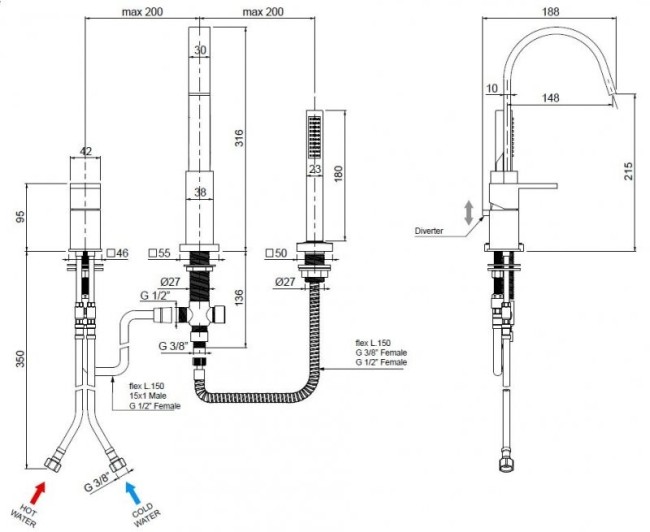 Смеситель на борт ванны Cezares (UNIKA-BVD3-03/24)
