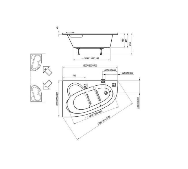 Акриловая ванна Ravak Asymmetric 160x105 L (C461000000)