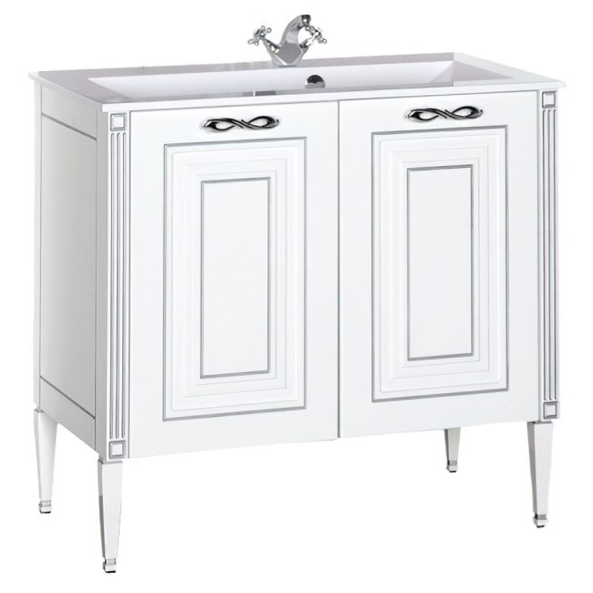 Тумба с раковиной Aquanet Паола 90 белый/серебро (литьевой мрамор) (213016) Тумба с раковиной Aquanet Паола 90 белый/серебро (литьевой мрамор) (213016)