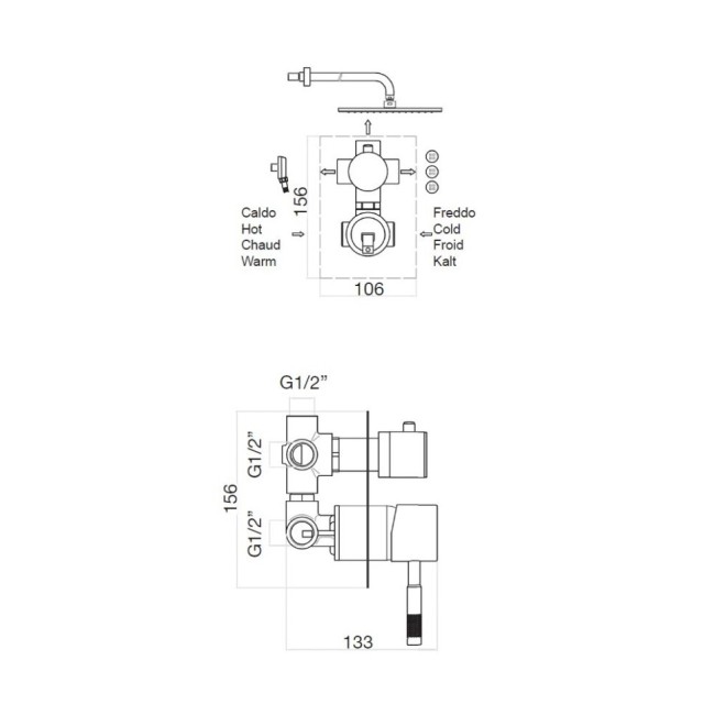 Встраиваемый смеситель для душа Webert Rimini RI880601015 Встраиваемый смеситель для душа Webert Rimini RI880601015