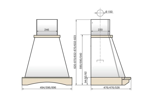 Каминная вытяжка Elikor Ротонда 90П-650-П3Д бежевый/дуб бел+патина золото