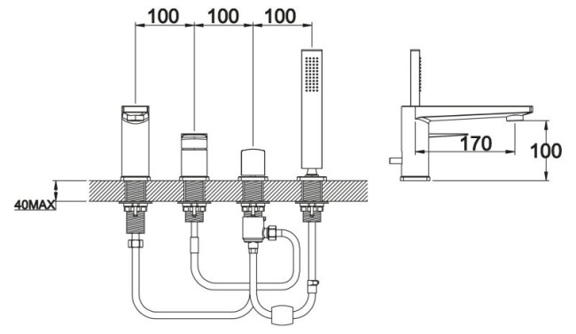 Смеситель на борт ванны BelBagno Carin CAR-VIM4-CRM