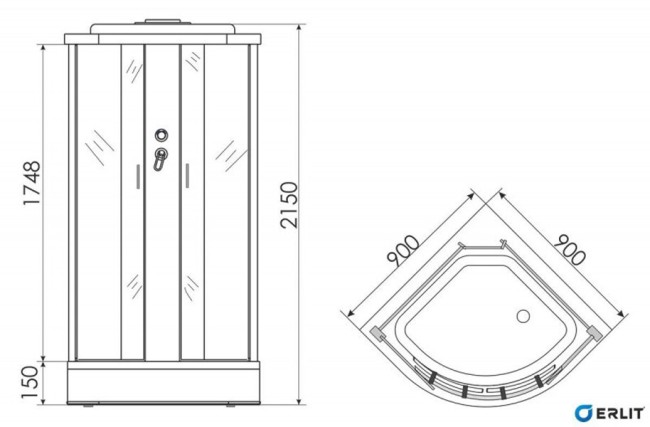 Душевая кабина Erlit ER3510P-C4-RUS (1000x1000x2150)
