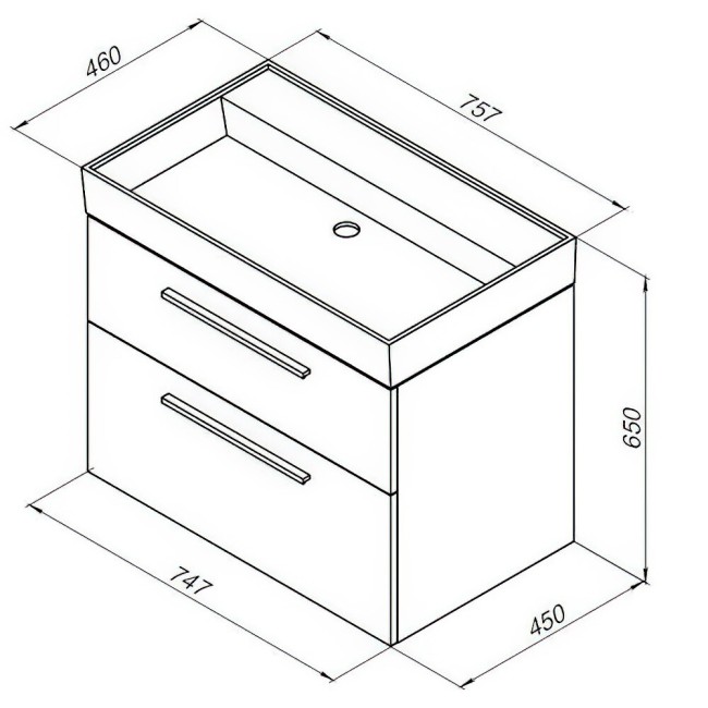 Тумба с раковиной Riho Nova 75 2 ящ. цв.дуб рошелье (245255)