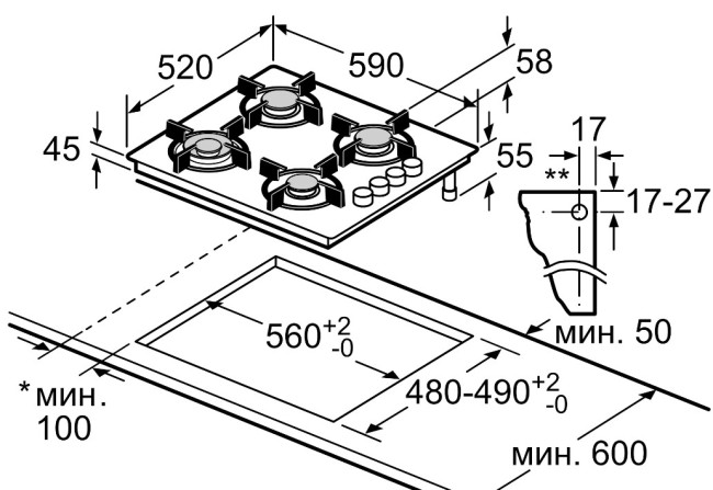 Встраиваемая газовая варочная панель Bosch POP6C2O92R Встраиваемая газовая варочная панель Bosch POP6C2O92R