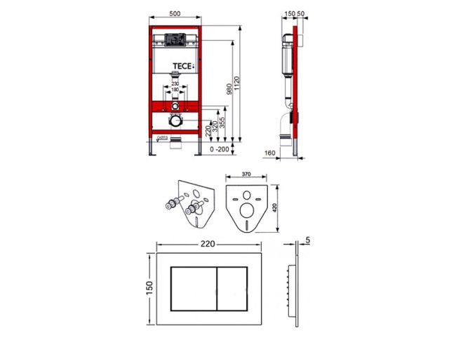 Готовое решение TECE с кнопкой 9240407 черный матовый (K440407)