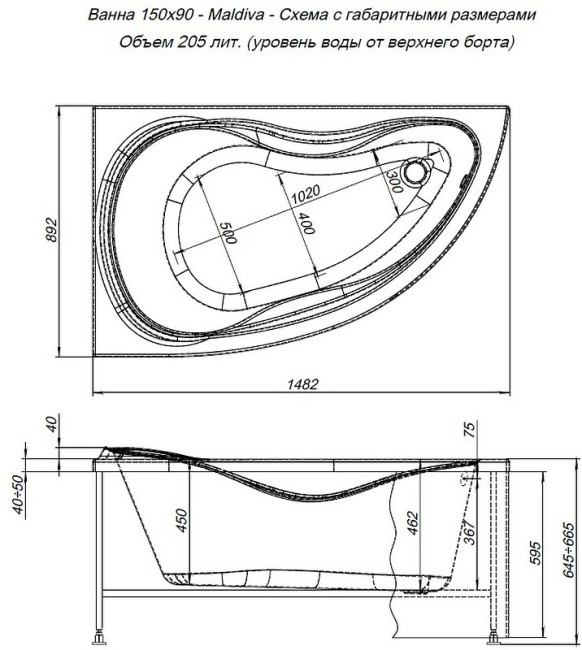 Ванна акриловая Aquanet MALDIVA 150*90 R к/с35 (205445) Ванна акриловая Aquanet MALDIVA 150*90 R к/с35 (205445)