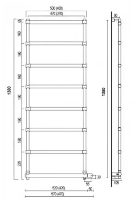 Полотенцесушитель электрический Margaroli 542/8 (5423708SAB) Полотенцесушитель электрический Margaroli 542/8 (5423708SAB)