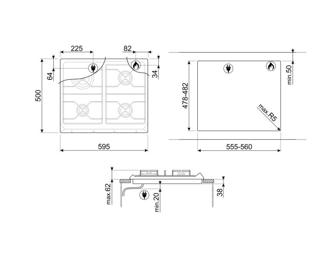 Встраиваемая газовая варочная панель Smeg SRV864RAGH