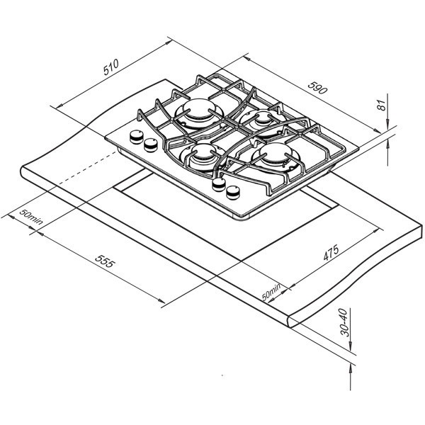 Встраиваемая газовая варочная панель Darina 1T1 BGC341 12 B