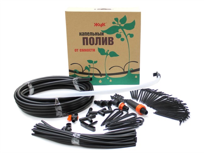 Набор капельного полива Жук на 60 растений от емкости с таймером