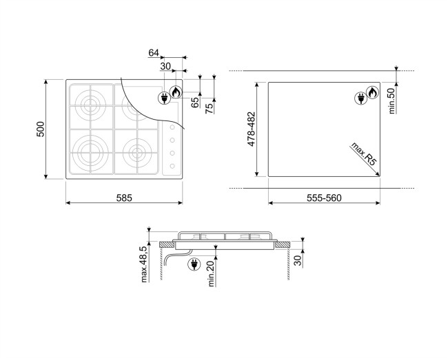 Встраиваемая газовая варочная панель Smeg S64S Встраиваемая газовая варочная панель Smeg S64S