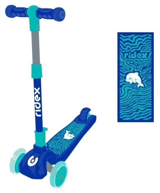 Самокат Ridex 3-х колесный Wave, 120/90 мм синий/голубой Самокат Ridex 3-х колесный Wave, 120/90 мм синий/голубой