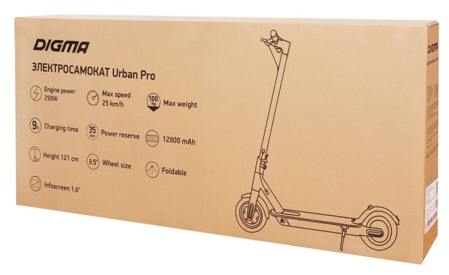 Электросамокат Digma Urban Pro 12800mAh черный (UP-8.5-12.8-250-BK)