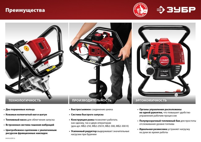 Мотобур со шнеком Зубр МБ1-200 Н