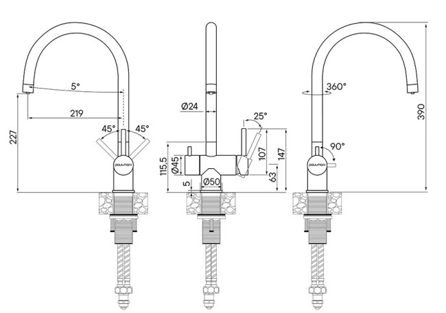 Смеситель для кухни Paulmark HELLER брашированное золото Смеситель для кухни Paulmark HELLER брашированное золото