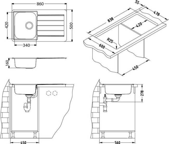 Кухонная мойка Alveus LINE 20 NAT-90 (1065560)