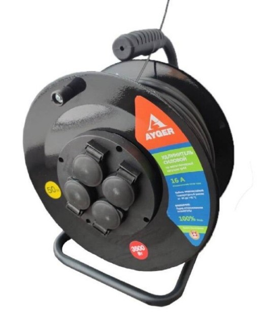 Удлинитель силовой на катушке Ayger 3500 Вт 50м IP 44 (c/з) (50036) Удлинитель силовой на катушке Ayger 3500 Вт 50м IP 44 (c/з) (50036)