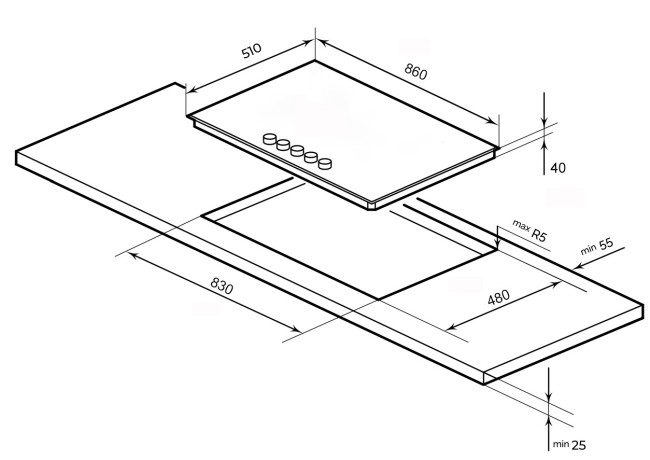 Встраиваемая газовая варочная панель Lex GVG 954 BBL