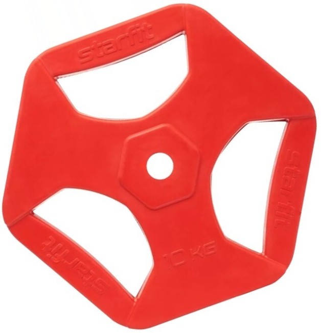 Диск обрезиненный Starfit BB-205 10 кг, d=26 мм, красный с хватами Диск обрезиненный Starfit BB-205 10 кг, d=26 мм, красный с хватами