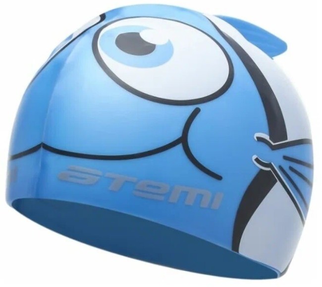 Шапочка для плавания Atemi FC105, силикон (дет.), рыбка+, голубой