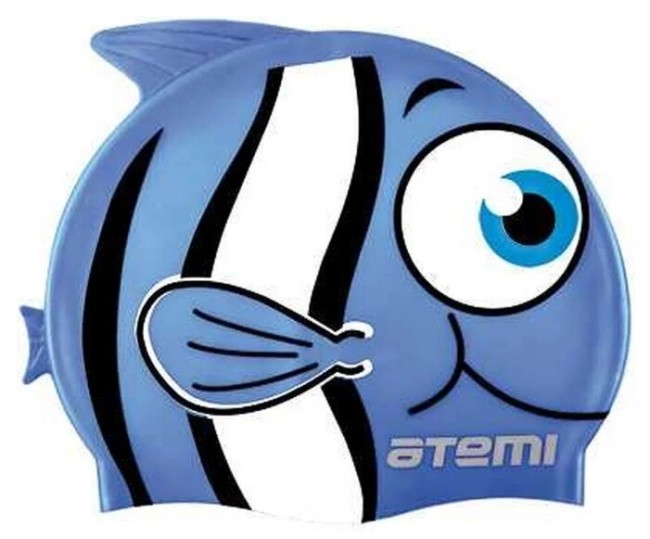 Шапочка для плавания Atemi FC105, силикон (дет.), рыбка+, голубой