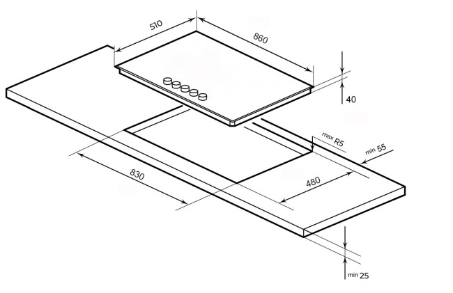 Встраиваемая газовая варочная панель Lex GVG 955 BBL