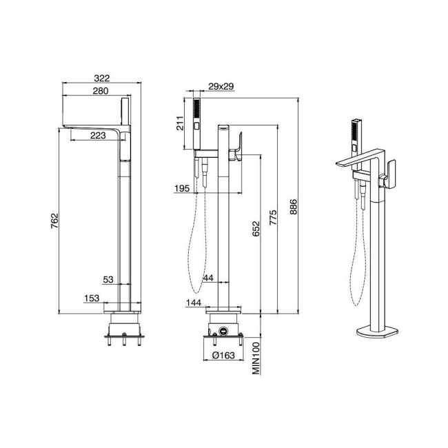 Напольный смеситель для ванны ALLEN BRAU INFINITY черный матовый (5.21009-31)