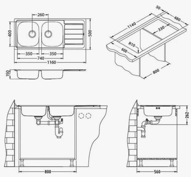 Кухонная мойка Alveus LINE 100 NAT-90 (1087978)