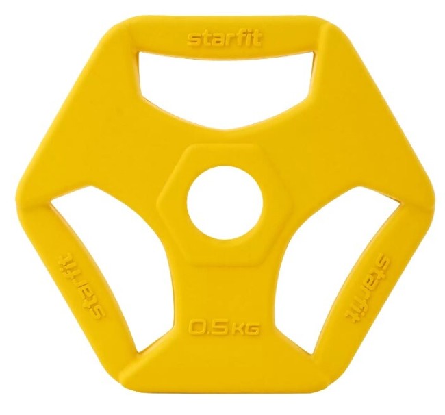 Диск обрезиненный с хватами Starfit BB-205 0,5 кг d=26 мм жёлтый Диск обрезиненный с хватами Starfit BB-205 0,5 кг d=26 мм жёлтый
