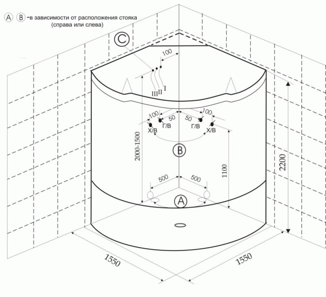 Душевая кабина с ванной Appollo GUCI-861 серая