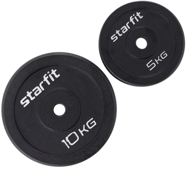 Диск чугунный Starfit BB-204 10 кг, d=26 мм, черный Диск чугунный Starfit BB-204 10 кг, d=26 мм, черный