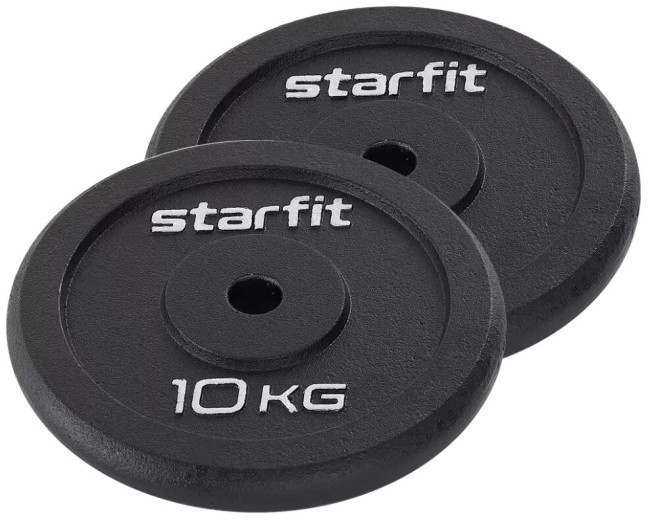 Диск чугунный Starfit BB-204 10 кг, d=26 мм, черный Диск чугунный Starfit BB-204 10 кг, d=26 мм, черный